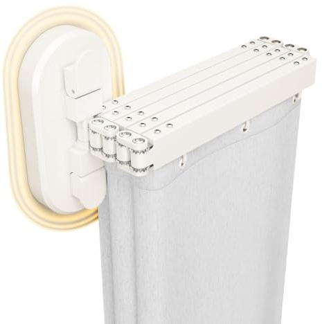 Tringle A Rideau De Douche Angle sans Percage, Tringle À Rideau De Douche Pliable avec Ventouses, Barre De Douche en L Rétractable pour Baignoire De Salle De Bain(Light Gray,136cm)