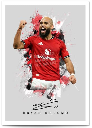 Bryan Mbeumo Manchester United Signed Photo Poster Print Picture Display Framed Autograph Memorabilia for Football Fans Gift Man Utd Cameroon (A4 poster Only Grey)