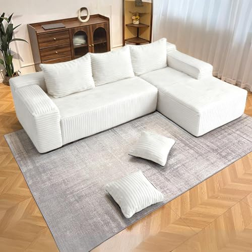 AEVIDKZOP 4 Personen Boneless Sofa Couches, Modulares Sofa Cord Sofa mit Schlaffunktion Cloud Couch Ecksofa, L-Form, Bequem XXL, Relaxsofa für Wohnzimmer (Weiß)