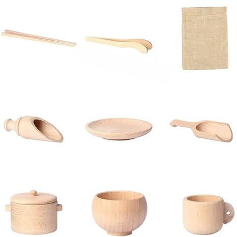 TQEBWUS Wooden Sensory Bin Tool, Set Of 8 Wooden Bowls Scoop Toys Sensory Bin Tools Toy, Preschool Learning Education Heuristic Play Bowl Dish Scoops Tongs Cup For Children Kids Aged 3 And Up