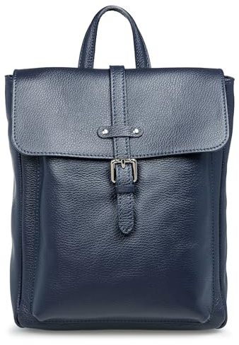 Caspar Damen Leder City Rucksack eleganter Business Echtleder Backpack - PREMIUM LINE - Modell No.854 - Made in Italy, Farbe:dunkelblau