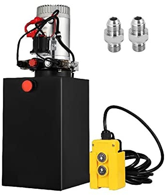 Pompe hydraulique à double effet 12V DC 4-20 pintes for voiture, réservoir d'huile en acier, remorque, camion, moteur de levage Assurer la Stabilité(20 Quart 2 Acting)