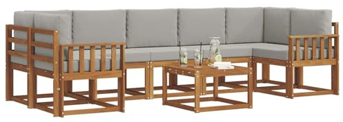 vidaXL Outdoor-Sofagarnitur mit Kissen 8 pcs Natürlich und Hellgrau, Akazienholz Outdoormöbel, modernes Gartensatz, modulare Sitze, Flexible Lounge für die Terrasse