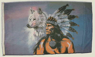 Flagge Indianer Wolf - 90 x 150 cm