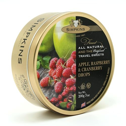 Simpkins Apple, Raspberry & Cranberry Flavoured Travel Sweets 200 g (Pack of 1) Tin