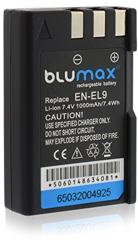 Batteria Blumax, compatibile con Nikon D3000, D40, D40x, D5000, D60, D 3000, 100% compatibile con la batteria originale en-el9, en-el 9, EN-EL9e, EN-EL9 e, EN-EL9a, EN-EL9 a (1000 mAh)