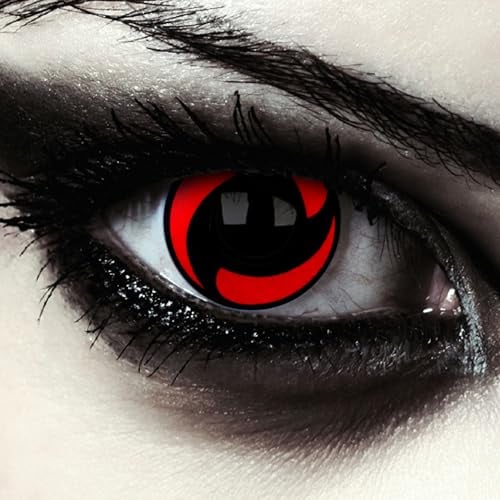 DESIGNLENSES rot schwarze farbige Kontaktlinsen, 1 Paar/ 2 Stück, Sharingan Itachi Uchiha Mangekyou Cosplay Itachi