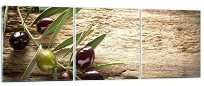 ARTTOR Mehrteilige Bilder auf Glas Oliv italien aroma diät Glasbild 90x30cm Wandbilder Dekoration Wohnzimmer Schlafzimmer Küche Set 3 teilige Klein Wanddeko Wand Kunstdruck Art Modern GCA90x30-2420