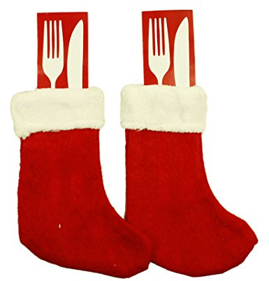 HAAC 2er Set Bestecktasche Nikolaus Stiefel Nikolausstiefel Weihnachtsstrumpf rot Filz 18 cm x 10 cm