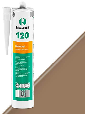 RAMSAUER 120 Neutral (Hellbraun) - 310ml Kartusche, Silikon Dichtstoff zur Versiegelung von Einscheiben-, VSG-, & Isoliergläsern, haftet auf Holz, Glas, Metall, witterungsbeständig, elastisch
