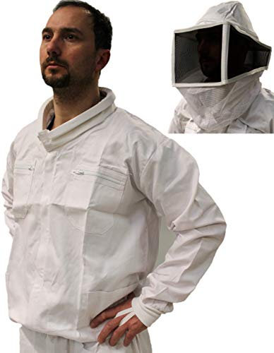 Förster-Fellnest Qualitäts Imkerjacke mit Reißverschluss und Wulstkragen im Set mit kompaktem, sehr wendigen Imkerschleier, Imkerhut - Modell Amischleier, Amihut. Größen 152 bis 4XL
