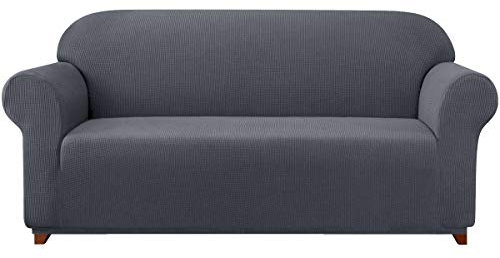 subrtex kariert Sofabezug Sofahusse Sesselbezug Stretchhusse Sofaüberwurf Couchhusse Spannbezug(4 Sitzer,Grau)