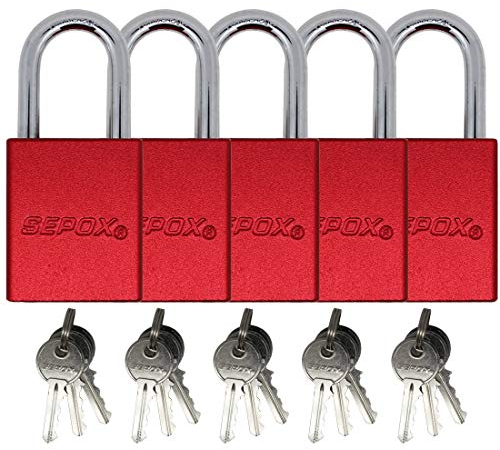 SEPOX Vorhängeschloss, 38 mm, wetterfest, massives Aluminium, gleichschließend (5Rot)