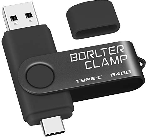 Type C USB Stick 64GB, BorlterClamp 2 in 1 OTG Speicherstick USB 3.0 Doppelanschluss USB C Flash-Laufwerk für Android Smartphone Samsung S10/S9/S8, Huawei, Tablets und Computer (Schwarz)