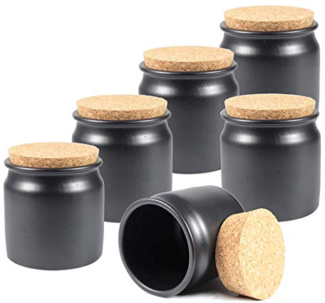 Tuuters Keramik Gewürzgläser Set mit Korken - 150ml Korkenglas mit Lichtschutz (6 Stück schwarz)