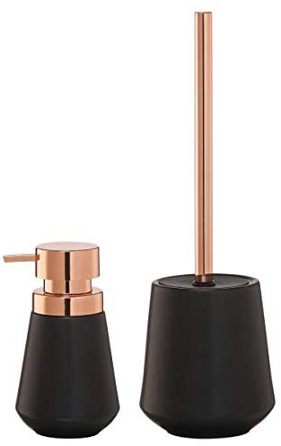 Sealskin Toilettenbürste Conical, WC-Garnitur aus Porzellan, Farbe: Schwarz + Seifenspender Conical, Porzellan, Farbe: Schwarz