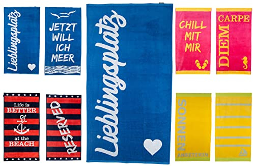 MAJUCA Strandtuch 90x170 cm Badetuch Strandlaken Handtuch 100% Baumwolle Velours Frottier Pflegeleicht (blau - Lieblingsplatz)