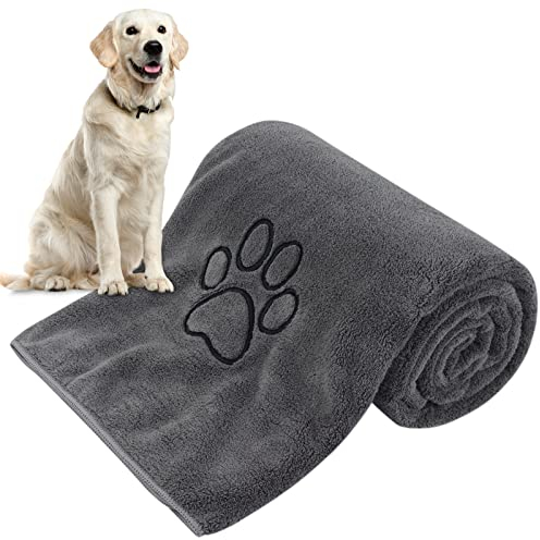 KinHwa super saugfähiges Haustierhandtuch Mikrofaser Hund Badetuch für Hunde und Katzen 76CM x 127CM (Dunkelgrau)