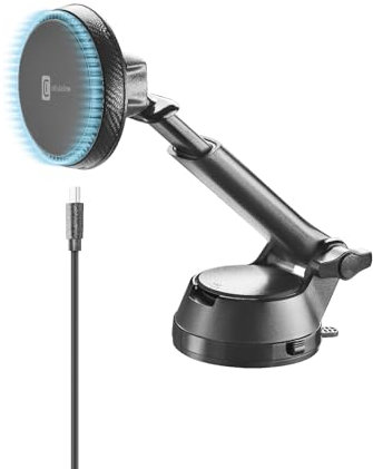 cellularline Magsafe Autohalterung - Kühlsystem - Für iPhone ab der 12er Serie - 7.5W kabelloses Aufladen - Befestigung an universellen Lüftungsschlitzen, Armaturenbrett oder Glas - Schwarz