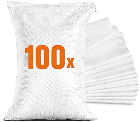 TK THERMALKING 100x Sandsäcke für Hochwasser - Sandsack leer mit Zugband zum Befüllen – Hochwasserschutz Kellerfenster – PP Gewebesack Weiß (40 x 60 cm)