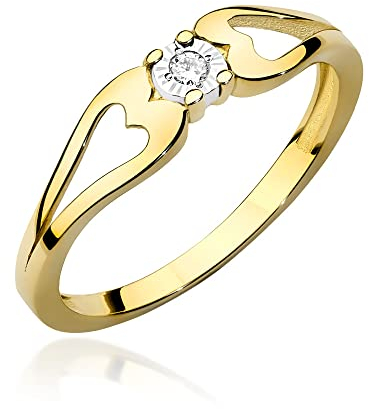 MARKO Damen-Goldring mit 0,03Ct Diamant, 14 Karat Gold (585) | Goldring inklusive Box | Goldring für Frauen (Gelbgold, 62 (19.8))