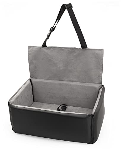 Hunde Autositz mit Sitzbezug | Autositz für Große und Riesen Hunde | Rückbank, Beifahrersitz | Hundebett, Hundetasche | Kunstleder, Wildlederimitat | Farbe: Schwarz/Grau | Große: XL (80x60 cm)