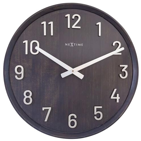 NeXtime Große Wanduhr, 50 cm, Silencieux-Schwarz/Holz/Metall