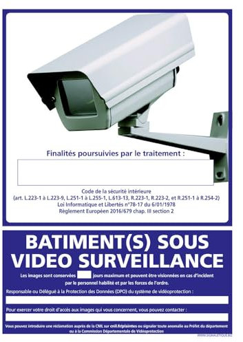 Panneau Information Bâtiment(s) sous vidéo surveillance. Signalisation Information Sécurité. Autocollant, PVC, Alu - 75 x 105 mm - Adhésif - Adhésif -