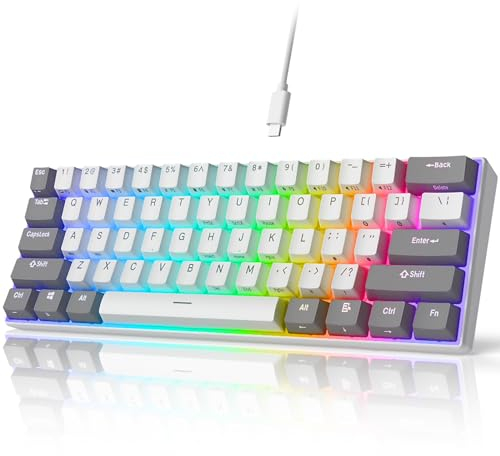 iLovBee i61 60 Percent Wired Keyboard Mechanical, Hot Swappable Compact RGB Gaming Keyboard, 61 Keys Mini Keyboard with Red Switch for PC/Mac Gamer, Software Supported, Grey-White