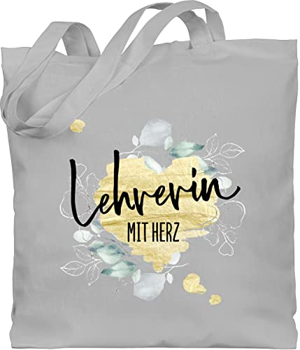 Baumwolltasche - Taschen - Lehrerin mit Herz - Abschiedsgeschenk Weihnachten - Unisize - Hellgrau - geschenk für lehrerinnen lehrertasche klassenlehrerin herzen beutel lehrergeschenke