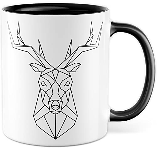 Hirsch-Motiv, hochwertiges Design Tasse Geschenk Hirsch-fans, Fuchs-Tasse Motiv, Geschenk Kollegen, Fuchs Büro-Tasse Wald-Motiv Jäger Jagd Hisrchliebhaber Naturliebhaber (Weiß & Schwarz)