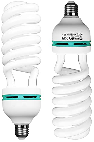 BOLLUMA 2 x 50W = 135W CFL Fotolampe 5500K E27 Fotoleuchte Tageslicht Spirallampe Energiesparlamp Spiral Tageslichtlampe Beleuchtung für Fotostudio, Digitalkamera Fotografie, Softbox, Produkt Foto