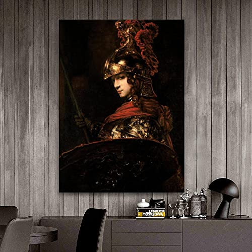 Impresiones en lienzo Pintura al óleo Rembrandt Pallas Athena Obra de arte de claroscuro Póster estético Decoración interior de la habitación del hogar23.6 x 31.4 (60x80cm) Sin marco