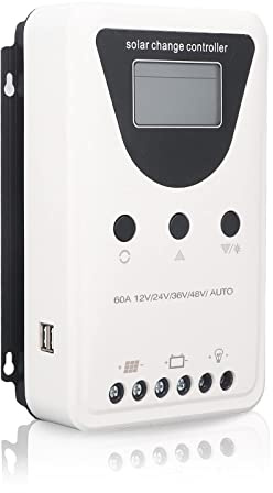 Zunate Contrôleur de solaire PWM, détection automatique 48V 36V 24V 12V, régulateur de panneau solaire avec écran LCD, lot de support, boost, flotteur, d'égalisation 60A