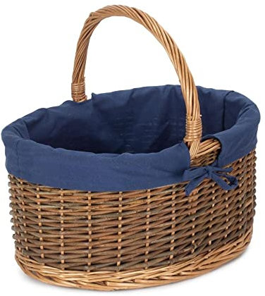 Red Hamper C083N Wicker Large Blue Lined Country Oval Shopping Basket