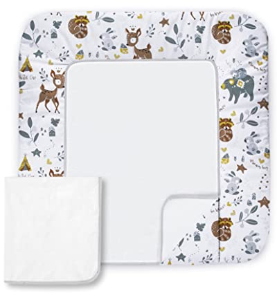 Balbina Wickeltischauflage Baumwolle, Waschbare Unterlage zum Wickeln, Wickelauflage mit Austauschbarem Frotteebezug, Widerstandsfähig & Robust, 75 x 85 cm, Wald Familie