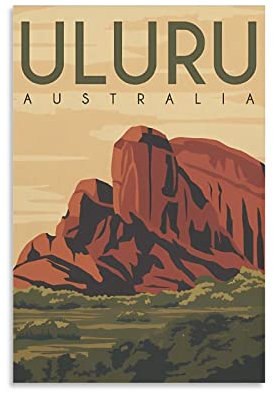 ONOTIO Uluru Australien Vintage Reiseposter Baum 20 x 30 cm Wandkunst Bild Kunstdruck Leinwand Kunst Poster Modern Familie Schlafzimmer Dekor Poster