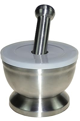 Lxmxgk Mortero y mortero de acero inoxidable 18/8, mortero y mortero triturador de rocas, trituradora de píldoras, trituradora de minerales, molinillo de especias, especias y condimentos para cocinar,