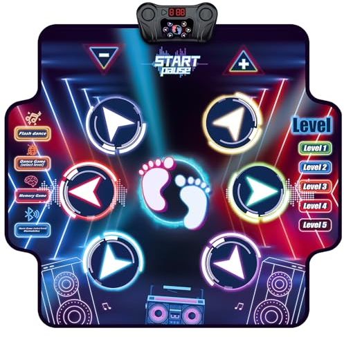 Dreamon Tanzmatte Kinder ab 4 5 6 7 8 Jahre Mädchen Geschenke, Musikmatte mit 7 Led-Leuchten, Drahtloser Bluetooth und 5 Levels Geburtstag, Weihnachten Spielzeug Mädchen Junge Kinder