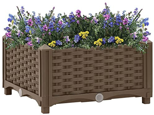 Homgoday Hochbeet 40 x 40 x 23 cm aus Polypropylen, für den Außenbereich, Pflanzgefäß mit Gitter für Garten, Balkonkasten