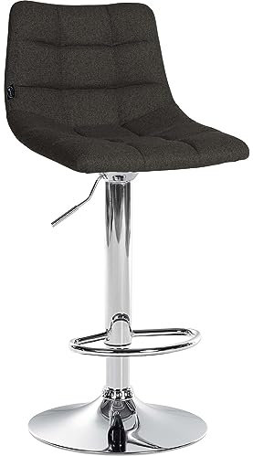CLP Barhocker Jerry Stoff I Höhenverstellbarer Barstuhl I 360° Drehstuhl Mit Rückenlehne Für Küche Und Lounge, Farbe:dunkelgrau, Gestell Farbe:Chrom