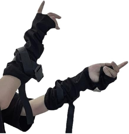 YJZQ Damen Lange Handschuhe Fingerlose Schwarze Schnalle Arm Gotisch Punk Handschuhe Coole Handschuhe Karneval Vampir Halowein Bekleidungszubehör