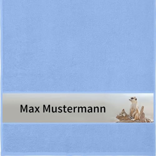 Handtuch mit Namen - personalisiert - Motiv Tiere - Erdmännchen - viele Farben & Motive - Dusch-Handtuch - hellblau - Größe 50x100 cm - persönliches Geschenk mit Wunsch-Name