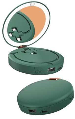 OBEST 3-in-1 Multifunktionale Handwärmer elektrisch,Wiederaufladbar Taschenwärmer mit Kosmetikspiegel, 5000 mAh Power Bank mit 3 Ladekabelanschlüssen,2 Heizmodi