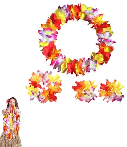 XIWUPO Pink Blumenkette, Hawaii Kette, Aloha Kette, Hibiskus Haarschmuck, Frauen-Accessoires, Party Favors, Strand & Themenbezogene Geburtstage, 4-stück