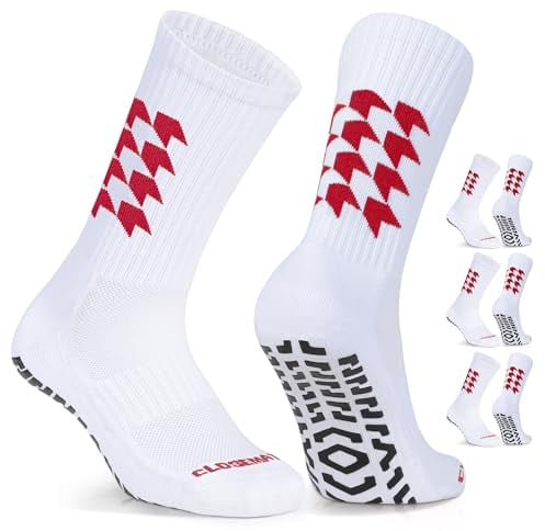 CLOSEMATE 3 Paar Fußball Socken Herren Grip Football Socks Anti-Rutsch Fußballsocken Sportsocken Für Basketball Laufen Pilates Yoga 39-42 43-46 Rot M