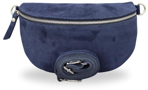 BRISE Bauchtasche Damen Echtes Wildleder SAHEL Handgemachte Umhängetasche Crossbody Bag Hüfttasche mit Ledergurt Stylische Schultertasche Gürteltasche Made in Italy (Dunkelblau 1)