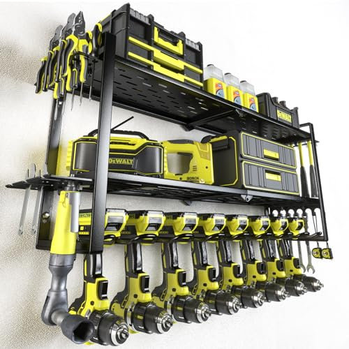 KAFAHOM Werkzeug-Organizer für Werkzeugaufbewahrung, 8 Bohrerhalter, Wandhalterung, Werkzeughalter und Aufbewahrungsregal für Garagenorganisation, robustes Metall-Werkzeugregal mit