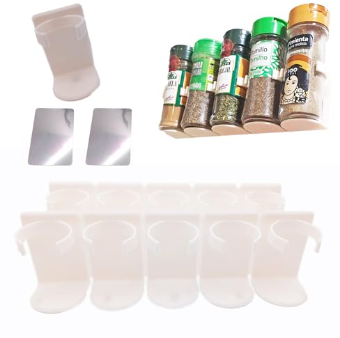Mercaaran Especiero para Cocina Armario-Organizador Especiero-Especiero Cocina-Organizador Especias Cocina-Especiero para Cocina Armario-organizador armario cocina-PACK 10 PINZAS 20 ADHESIVOS