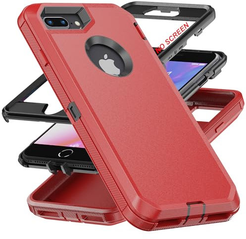 AYMECL for iPhone 6 Plus/,iPhone 7 Plus/,iPhone 8 Plus Case[Military Grade] 3 in 1 Heavy Duty Full Body Shockproof Protection Phone Case for iPhone 6P/7P/8P 5.5 inch,Black+Red